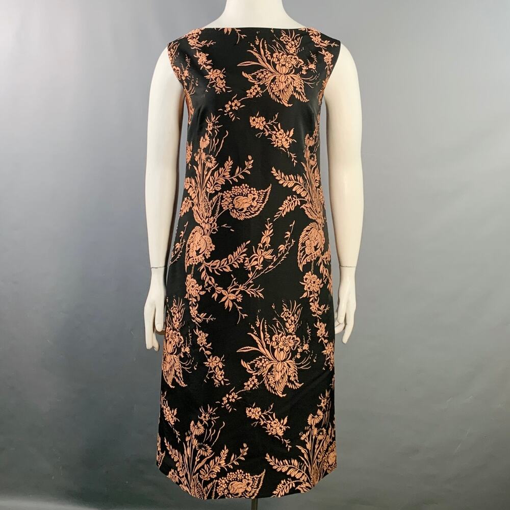 DRIES VAN NOTEN Black Pink Polyester Blend Floral Jacquard Cocktail Dress